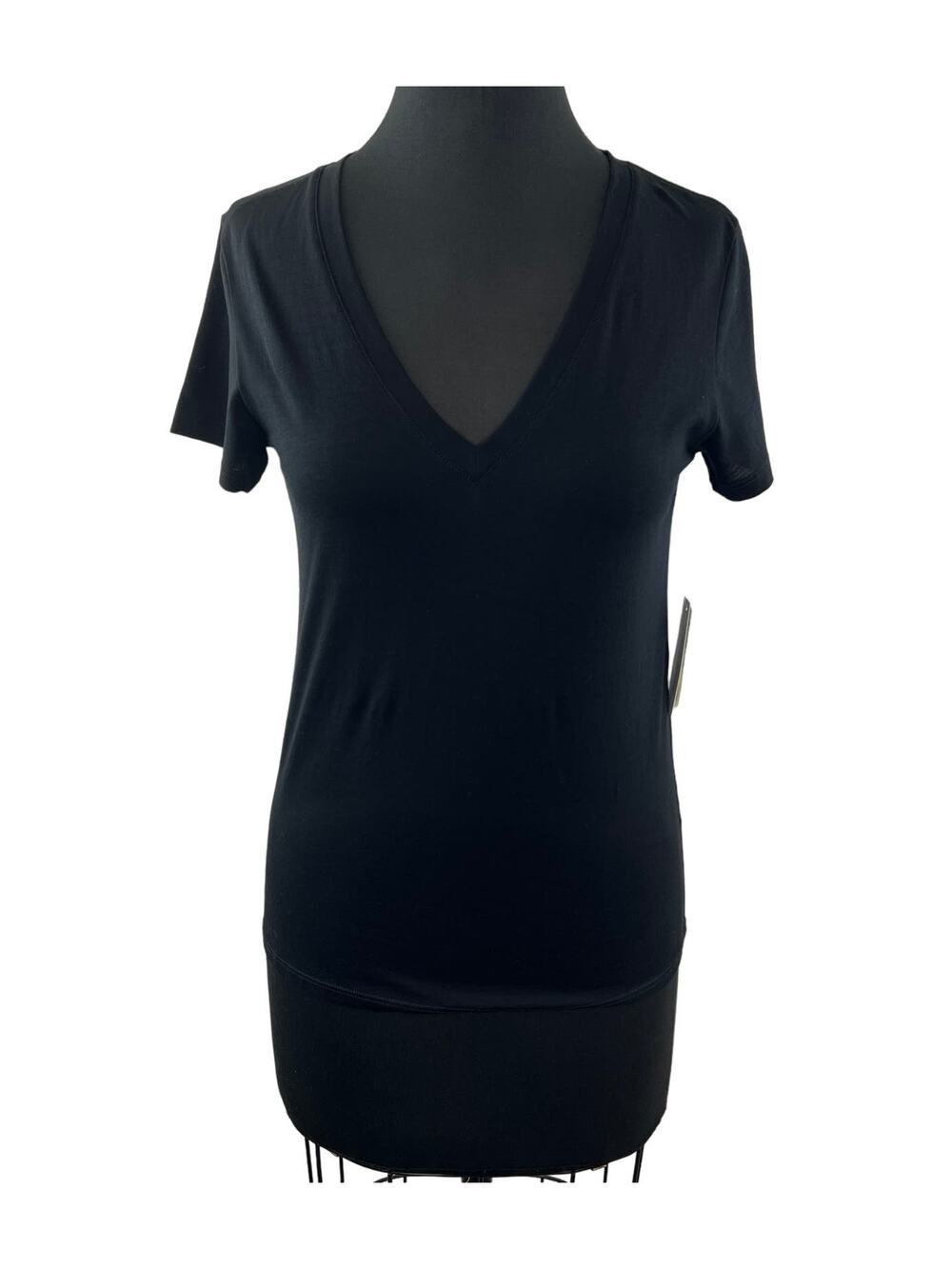 VINCE Black Top Pima Cotton Essential Deep V-Neck Relaxed Fit Trendy Size S NEW